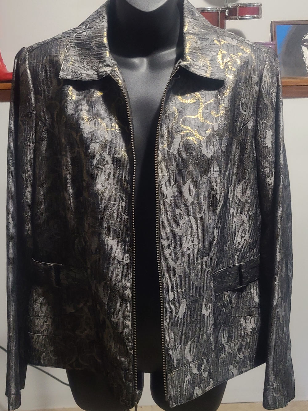 Chico's Metallic Black Jacket with Gold Accents